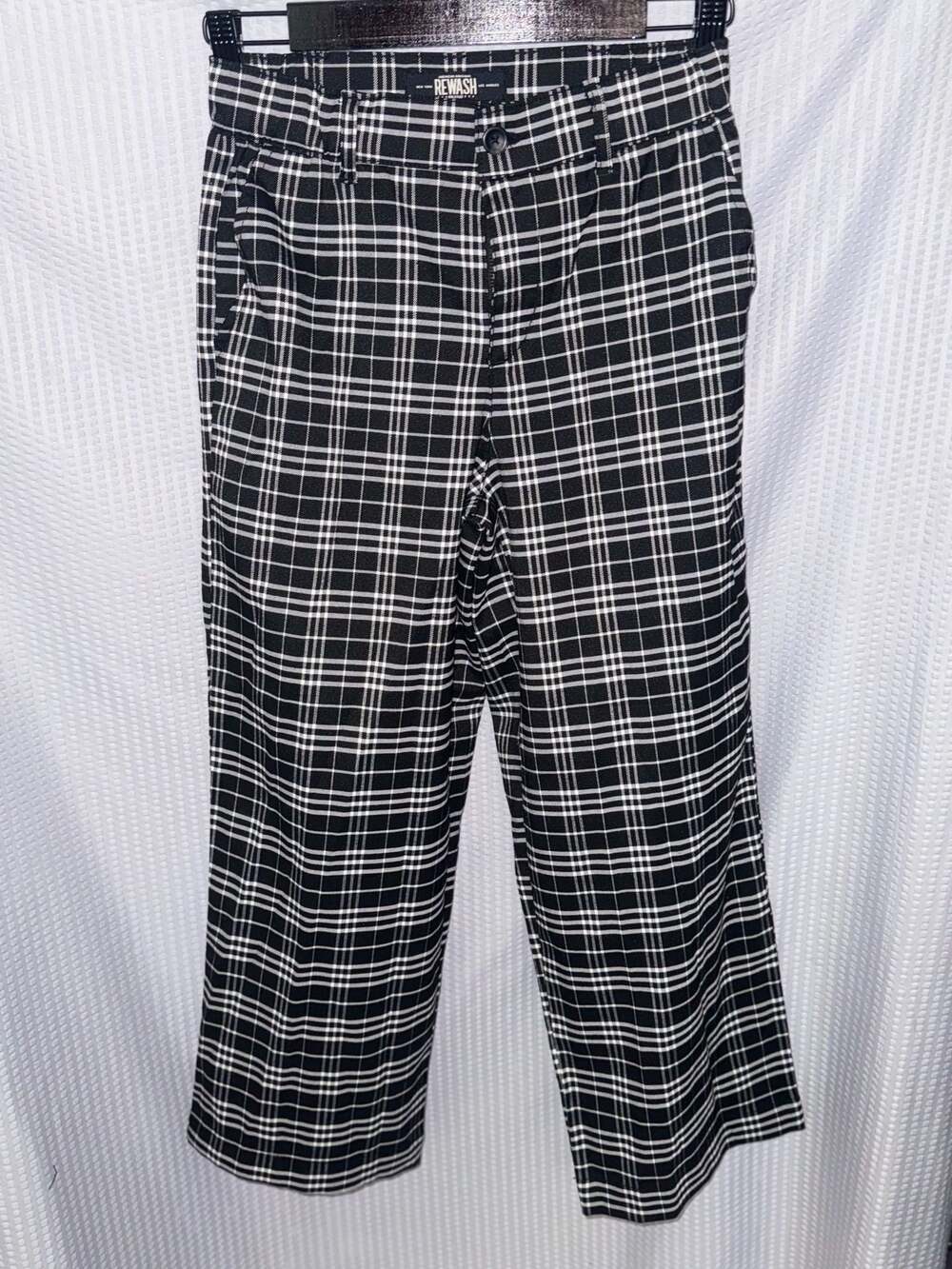 REWASH Black and White Plaid Trousers High Waist Wide Leg XS